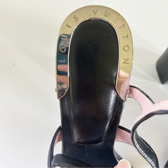 Louis Vuitton Black Monogram Satin Strappy Sandals Block Heels Size EU 38.5 - Picture 10 of 16
